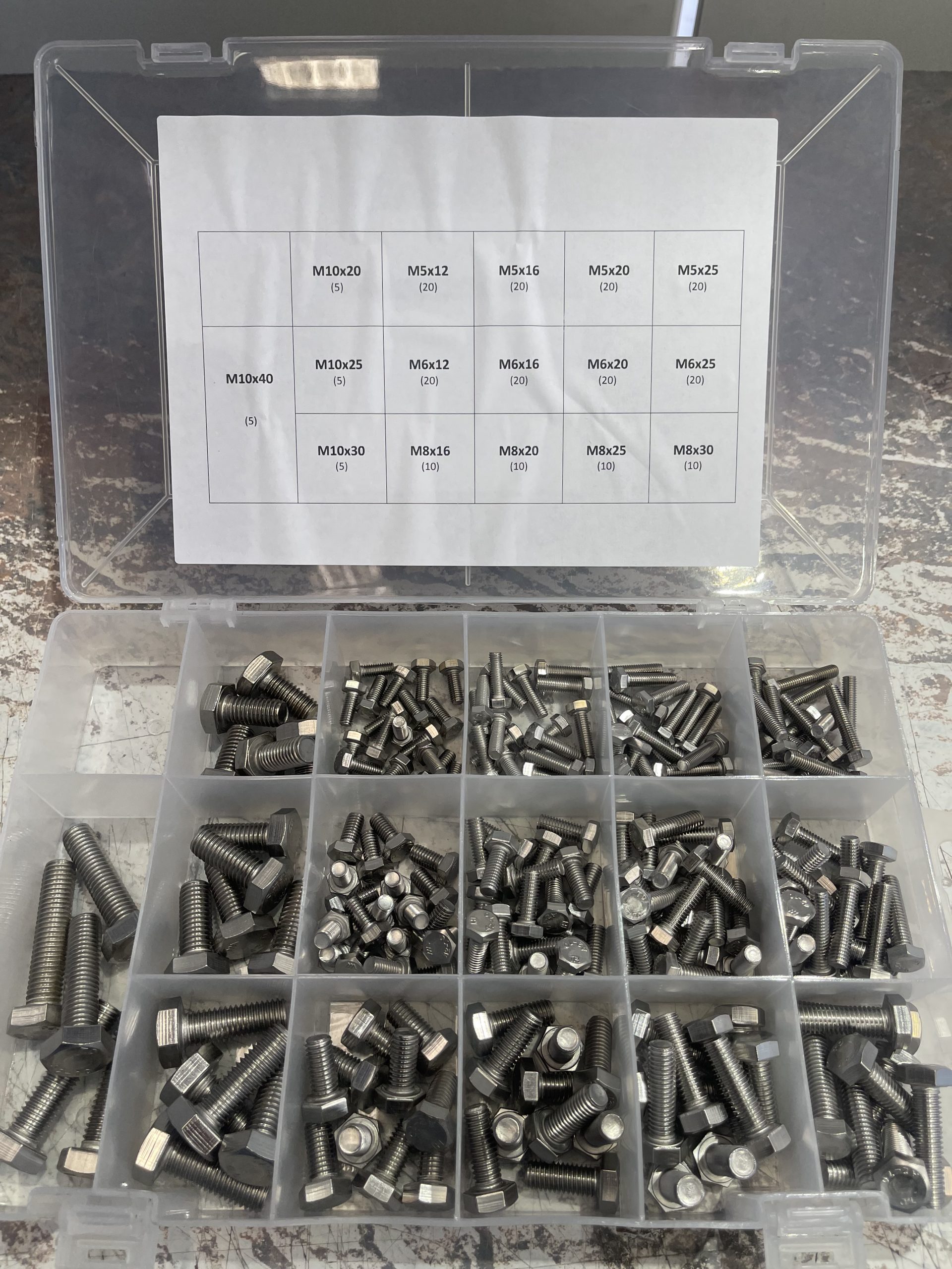 220pce Metric Hex Head Bolt Kit M5 - M10 Stainless G304