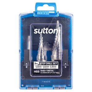 SUTTON 4-12mm, 4-20mm, 4-30mm HSS Spiral Step Drill Set - 3 Piece